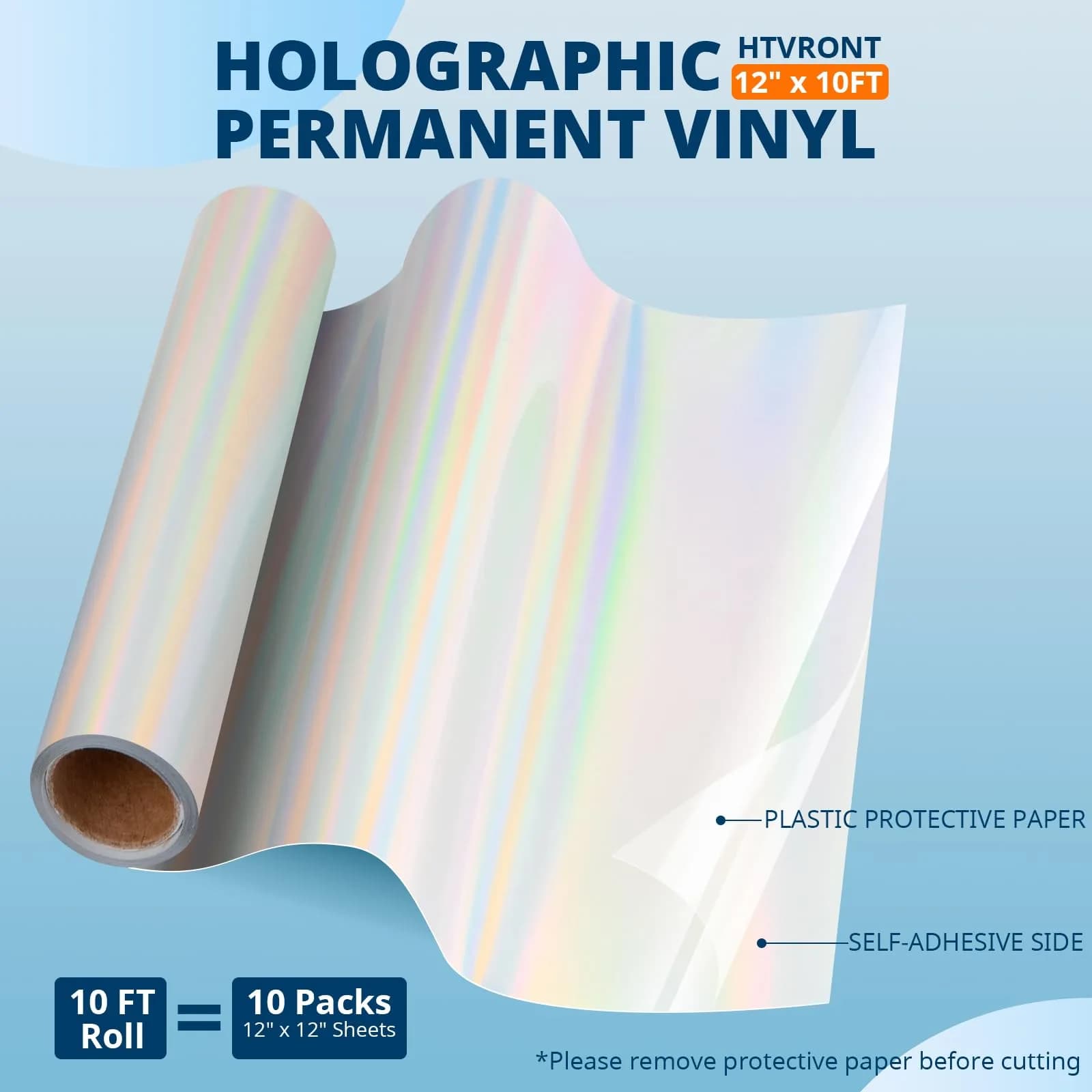 HTVRONT Holographic Silver Permanent Vinyl Roll 12" x 10FT | Easy Cut & Weed for Crafts - view 5