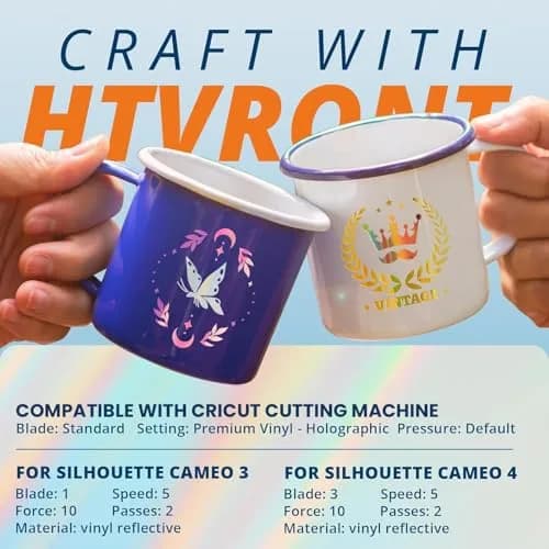 HTVRONT Holographic Silver Permanent Vinyl Roll 12" x 10FT | Easy Cut & Weed for Crafts thumbnail 3