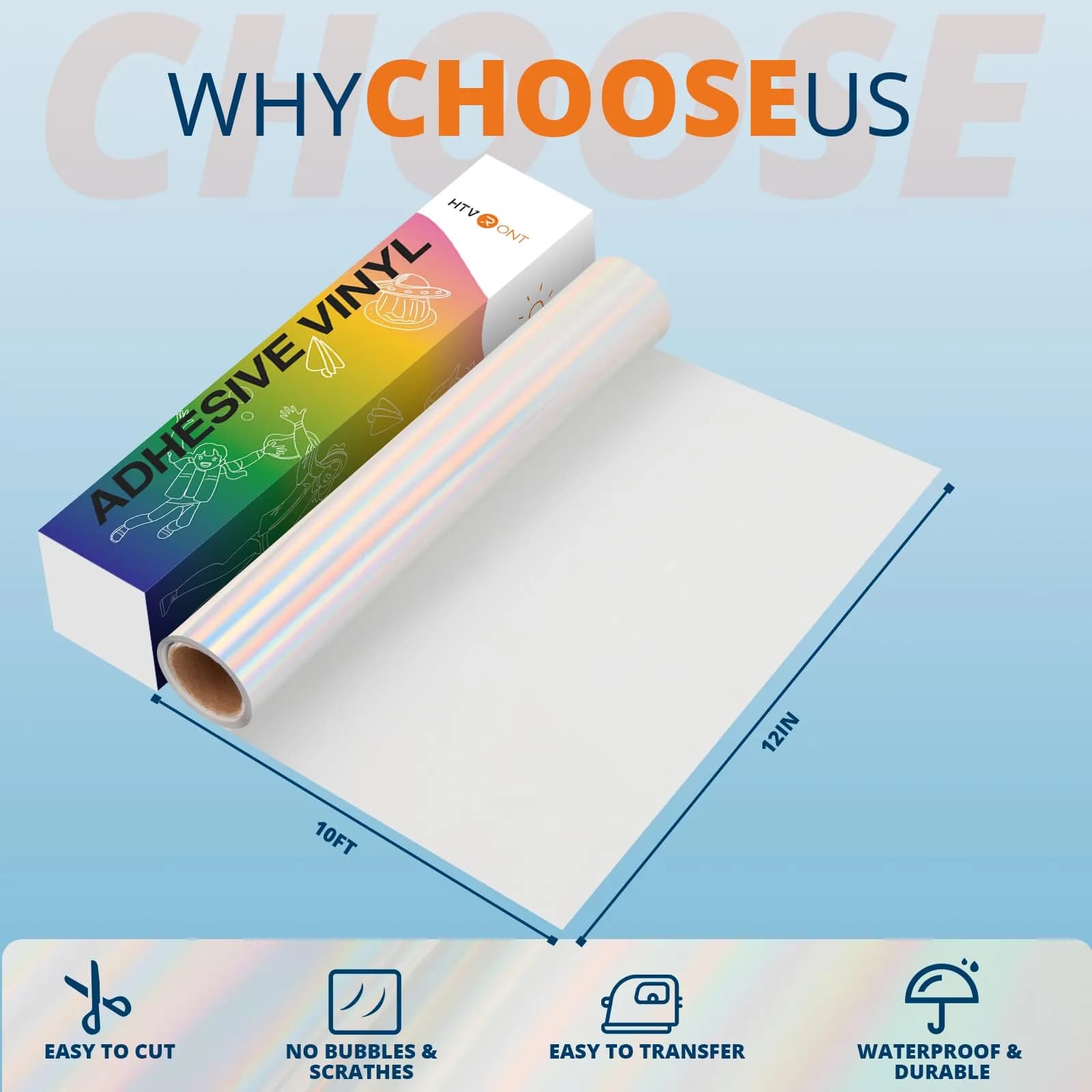 HTVRONT Holographic Silver Permanent Vinyl Roll 12" x 10FT | Easy Cut & Weed for Crafts - view 4