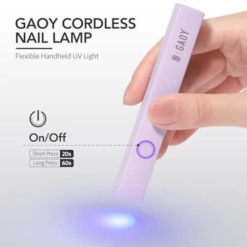 GAOY Handheld UV LED Nail Lamp for Gel Polish Curing 5.39in (13.7cm) Pale Purple | Quick Dry Cordless Manicure Tool thumbnail 2