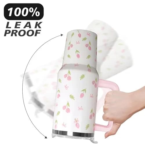 Ceovfoi 40 oz Tulip Bow Tumbler with Handle & Straw | Insulated Stainless Steel Flip Top Water Bottle thumbnail 4