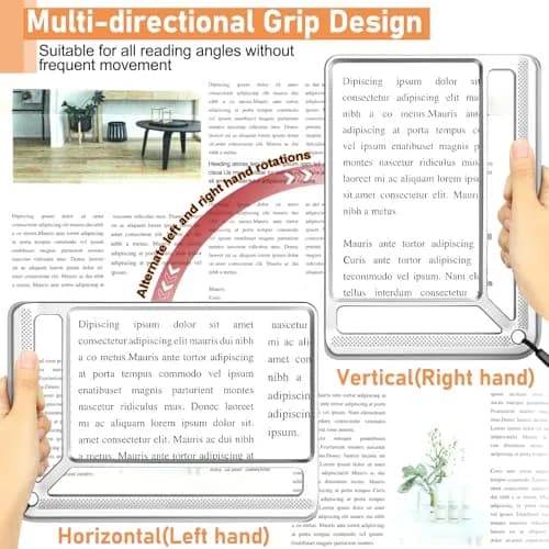 AKKYCVS 5X Full Page Magnifying Glass with Handle, 12.7cm x 17.8cm (5" x 7") Viewing Area | Lightweight Handheld Magnifier for Seniors & Low Vision thumbnail 5