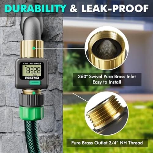 Restmo Water Flow Meter with Brass Inlet/Outlet, Measure Gallon/Liter Consumption & Flow Rate | 1-45.5 LPM (1-12 GPM) thumbnail 2