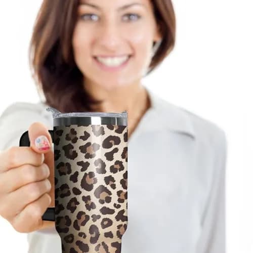 Ceovfoi 40 Oz Tumbler With Handle & Straw, Leopard Print Cheetah Coffee Travel Mug Cup, 1183ml (40 Fl Oz) | Cute Animal Print Insulated Water Bottle thumbnail 4