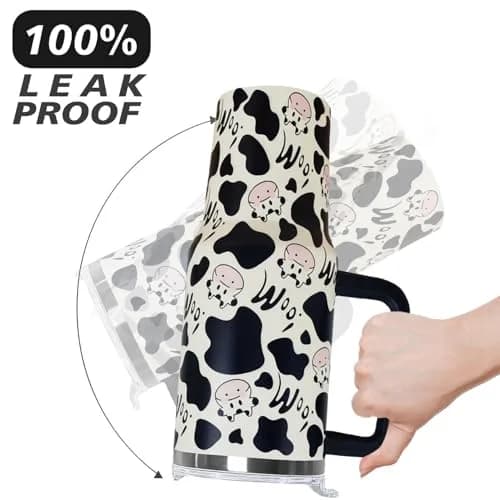 Ceovfoi 40 oz Cow Print Tumbler with Handle & Straw | Insulated Stainless Steel Travel Mug Cup thumbnail 4