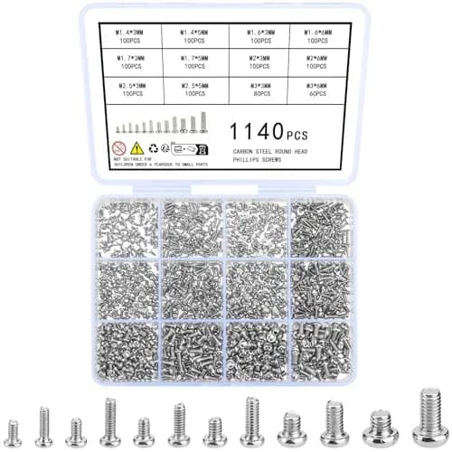 woshilaoDS 1140 Pcs Tiny Screws Assortment Kit M1.4-M3 | Carbon Steel Mini Screws for Electronics & Watches thumbnail 1