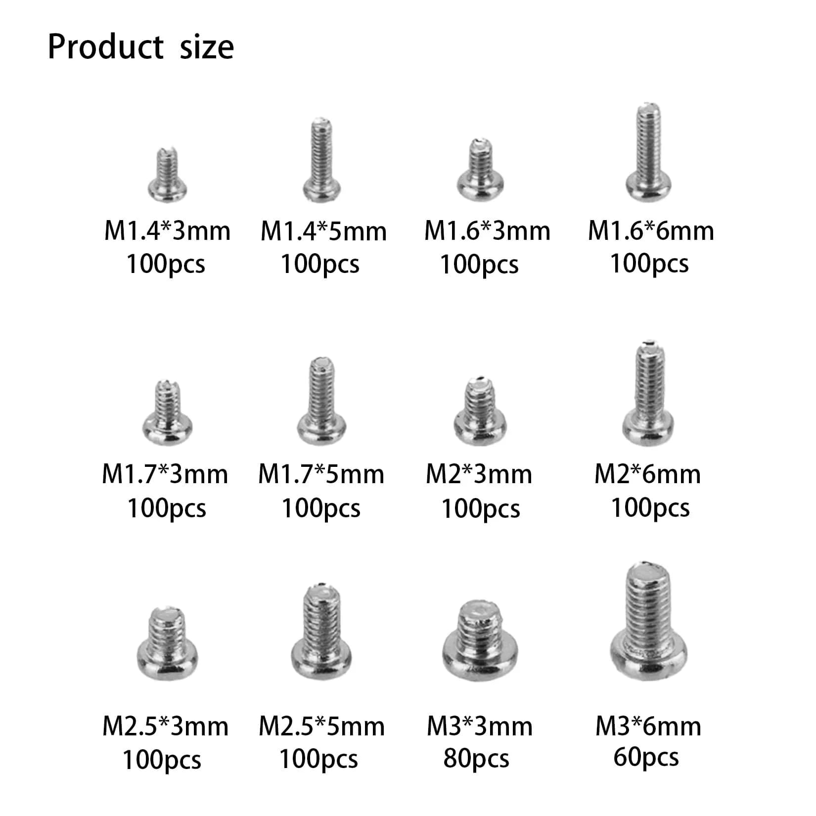 woshilaoDS 1140 Pcs Tiny Screws Assortment Kit M1.4-M3 | Carbon Steel Mini Screws for Electronics & Watches - view 2