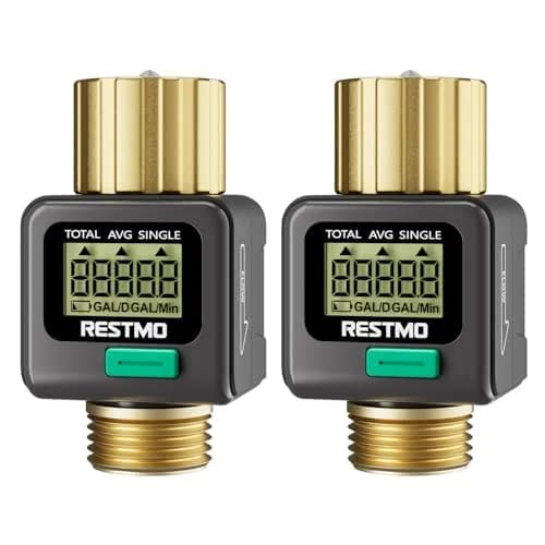Restmo Water Flow Meter 2 Pack | 0.3-12 GPM (1-45.5 LPM) Flow Rate, 99999 Gal (99999 L) Max Consumption, IPX6 Waterproof thumbnail 1