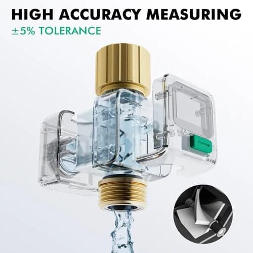 Restmo Water Flow Meter 2 Pack | 0.3-12 GPM (1-45.5 LPM) Flow Rate, 99999 Gal (99999 L) Max Consumption, IPX6 Waterproof thumbnail 5