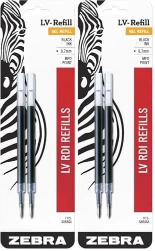 Zebra Pen LV-Refill for Gel Ink Pens, Medium Point, 0.7mm, Black Ink, 4 Count (Pack of 2) | Smooth Ink Flow for Students & Professionals thumbnail 1