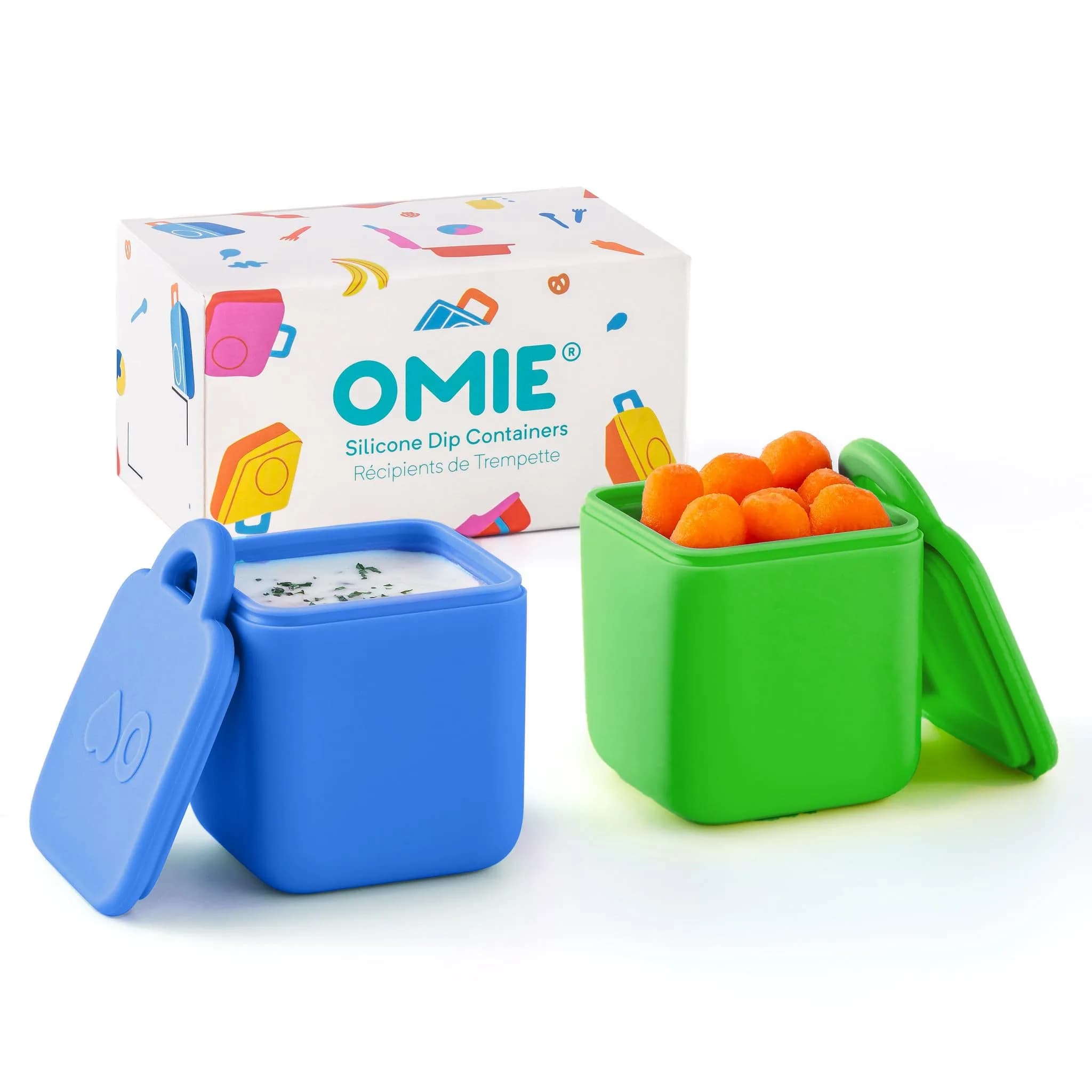 Omie OmieBox Leakproof Dip Containers 2 Pack Pink/Purple | 118ml (4 fl oz) Airtight Silicone — Sea Blue/Green / 4 ounces