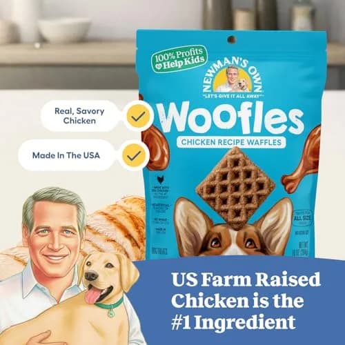 Newman's Own Chicken Recipe Woofles Waffle Dog Treats 10 oz | Wholesome U.S. Chicken Dog Snacks thumbnail 2
