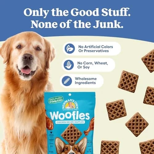 Newman's Own Chicken Recipe Woofles Waffle Dog Treats 10 oz | Wholesome U.S. Chicken Dog Snacks thumbnail 3