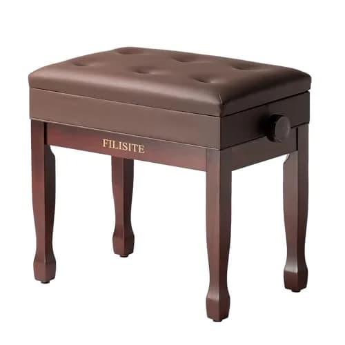FILISITE Adjustable Height Piano Bench Stool with Music Storage (Brown) | 49cm-59cm Height Range thumbnail 1