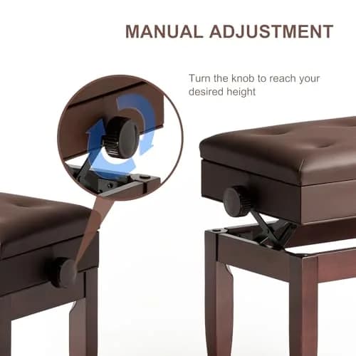 FILISITE Adjustable Height Piano Bench Stool with Music Storage (Brown) | 49cm-59cm Height Range thumbnail 4