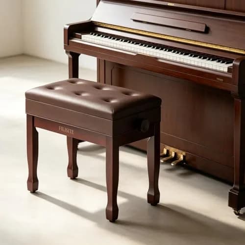 FILISITE Adjustable Height Piano Bench Stool with Music Storage (Brown) | 49cm-59cm Height Range thumbnail 2