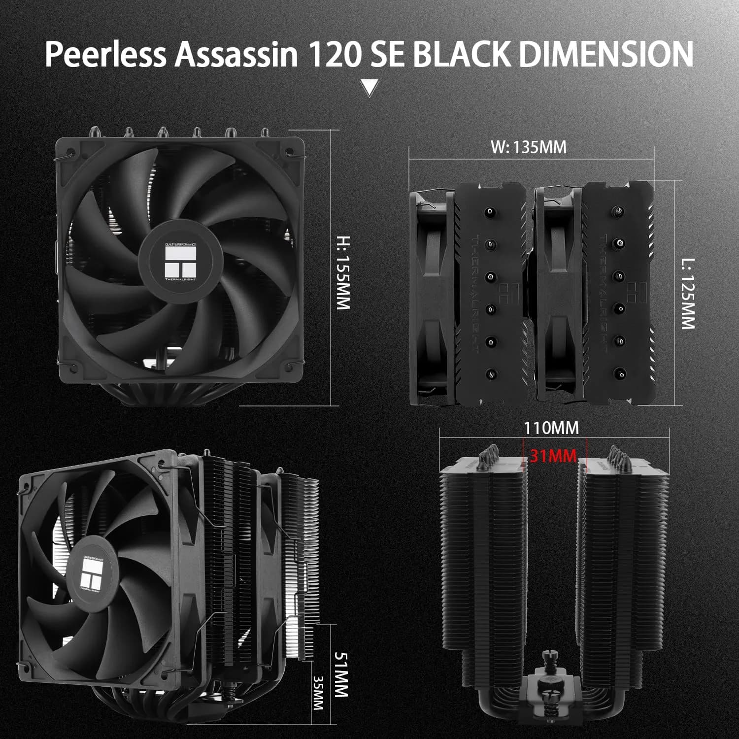 Thermalright Peerless Assassin 120 SE Black CPU Cooler, 6 Heat Pipes, Dual Towers & PWM Fans | LGA1700/AM5 Compatible - view 6