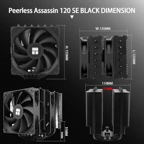 Thermalright Peerless Assassin 120 SE Black CPU Cooler, 6 Heat Pipes, Dual Towers & PWM Fans | LGA1700/AM5 Compatible thumbnail 6