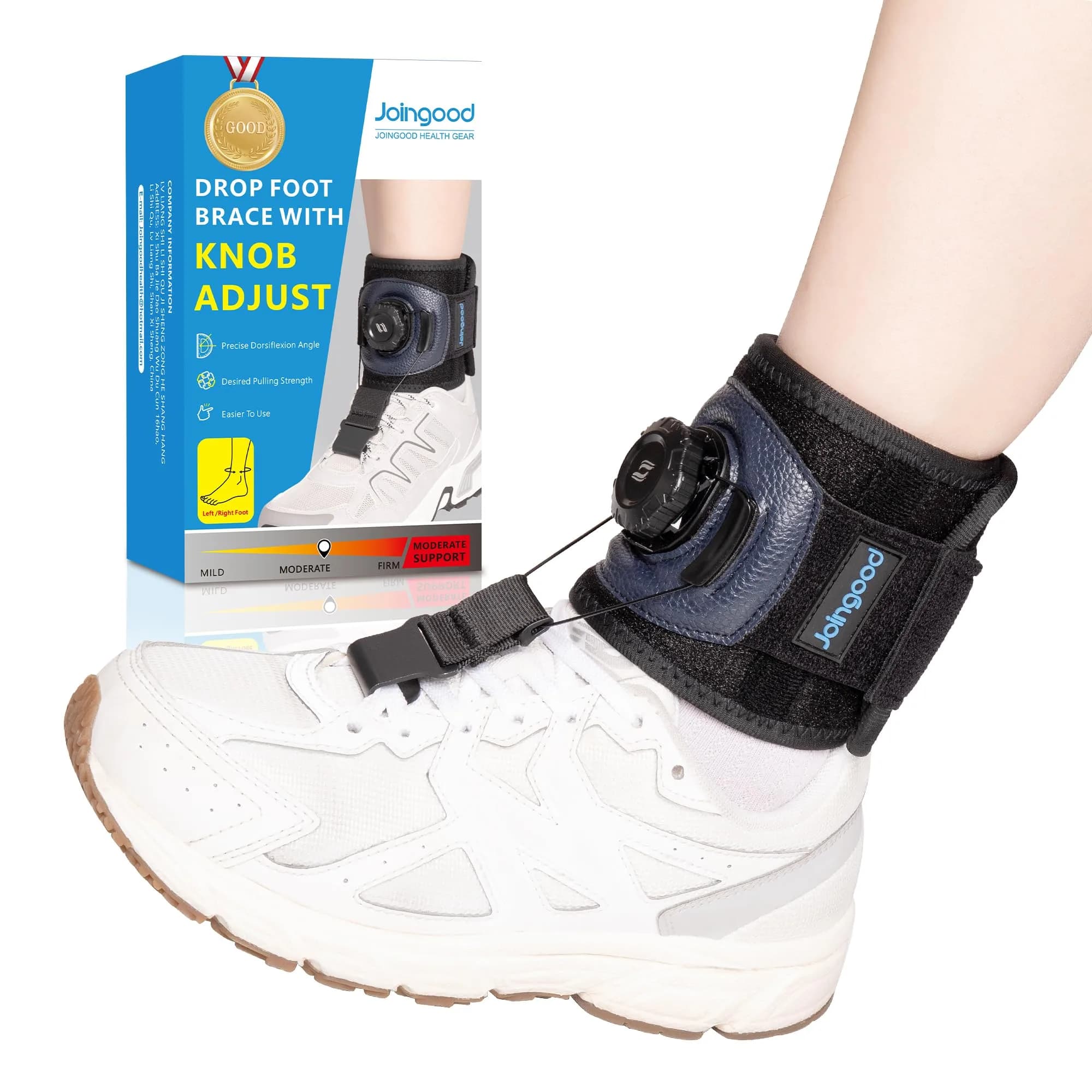 joingood AFO Foot Drop Brace with Reel-Adjust Dorsiflexion Assist L/XL (35cm Calf Circumference) | FDA Approved Orthopedic Brace for Walking Support — L/XL