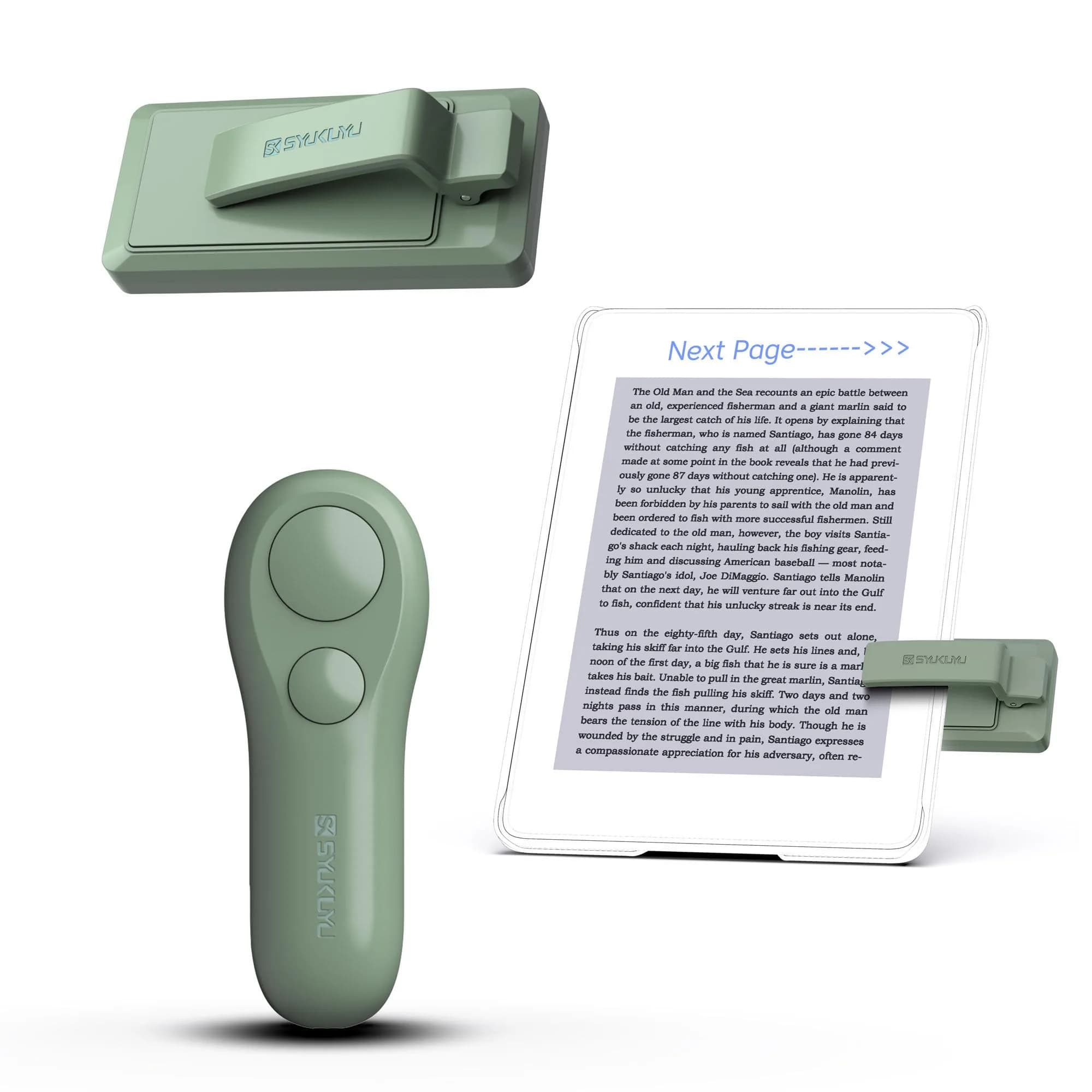 SK SYUKUYU RF Remote Control Page Turner for Kindle, iPad, iPhone, Android Tablets, Surface - Green | Hands-Free Reading & Photography - main product image