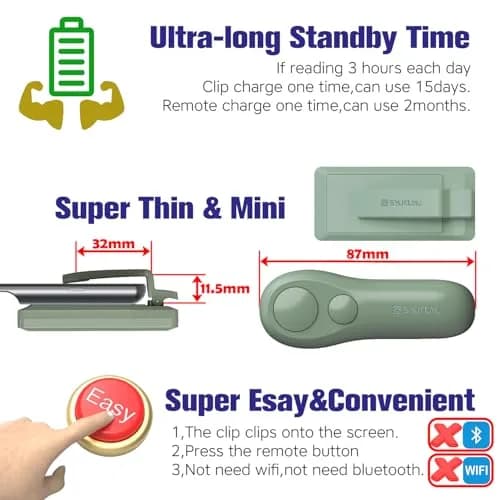 SK SYUKUYU RF Remote Control Page Turner for Kindle, iPad, iPhone, Android Tablets, Surface - Green | Hands-Free Reading & Photography thumbnail 6