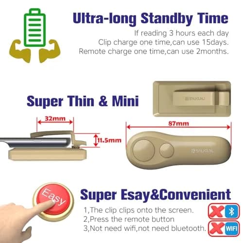 SK SYUKUYU RF Remote Page Turner for Kindle, iPad, Tablets & Phones | Light Brown, 30m Range thumbnail 6