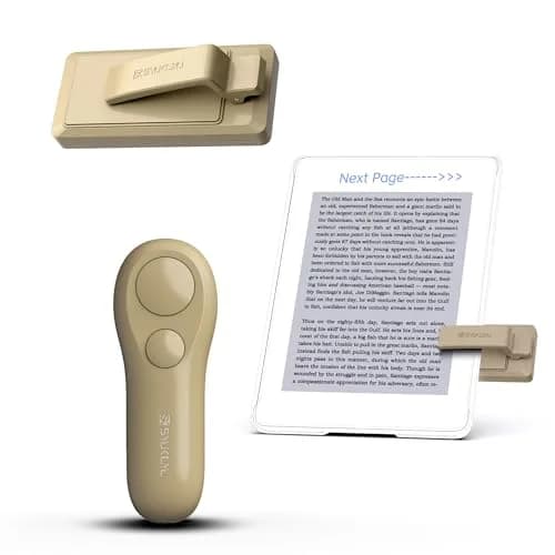 SK SYUKUYU RF Remote Page Turner for Kindle, iPad, Tablets & Phones | Light Brown, 30m Range thumbnail 1
