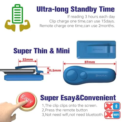 SK SYUKUYU RF Remote Control Page Turner with Mute Button for Kindle, iPad, Android Tablets, iPhone | Blue thumbnail 6
