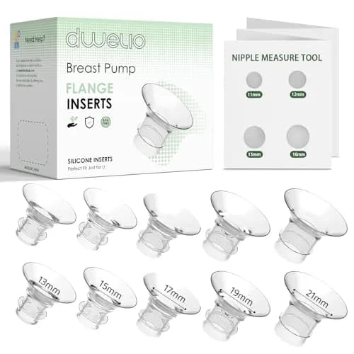 Dwelio Flange Sizing Kit with 10PCS 13/15/17/19/21mm Flange Inserts | Customizable Fit for Breast Pumps thumbnail 1