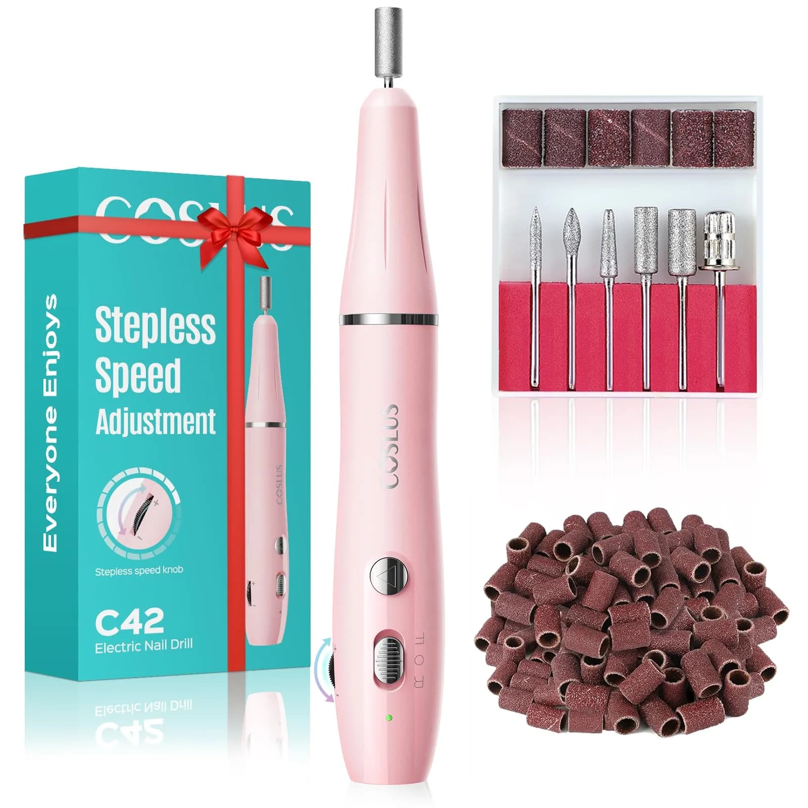 COSLUS C42 Cordless Electric Nail Drill File - Pink | Professional Portable Manicure Pedicure Rechargeable - main product image