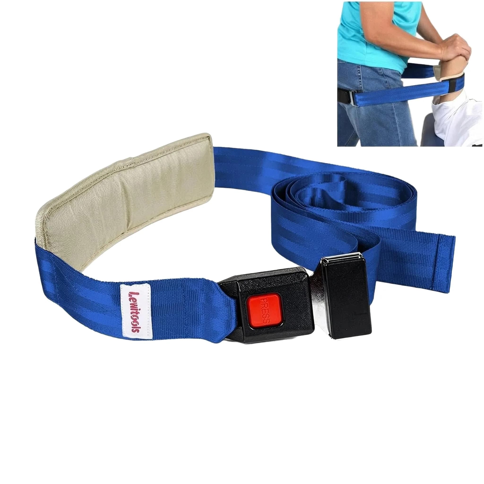 Lewitools Mobilization with Movement (MWM) Belt with Adjustable Pad 2.44 m (8 ft) | Physical Therapy Strap for Joint Mobility — blue