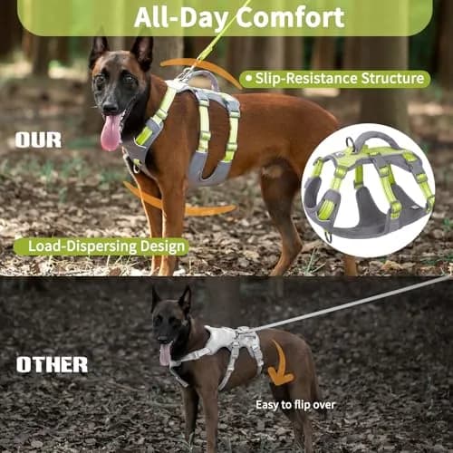 Huntboo Escape Proof Dog Harness with Lift Handle, Bright Green L | Breathable, Reflective, Adjustable Vest for Large Dogs thumbnail 5