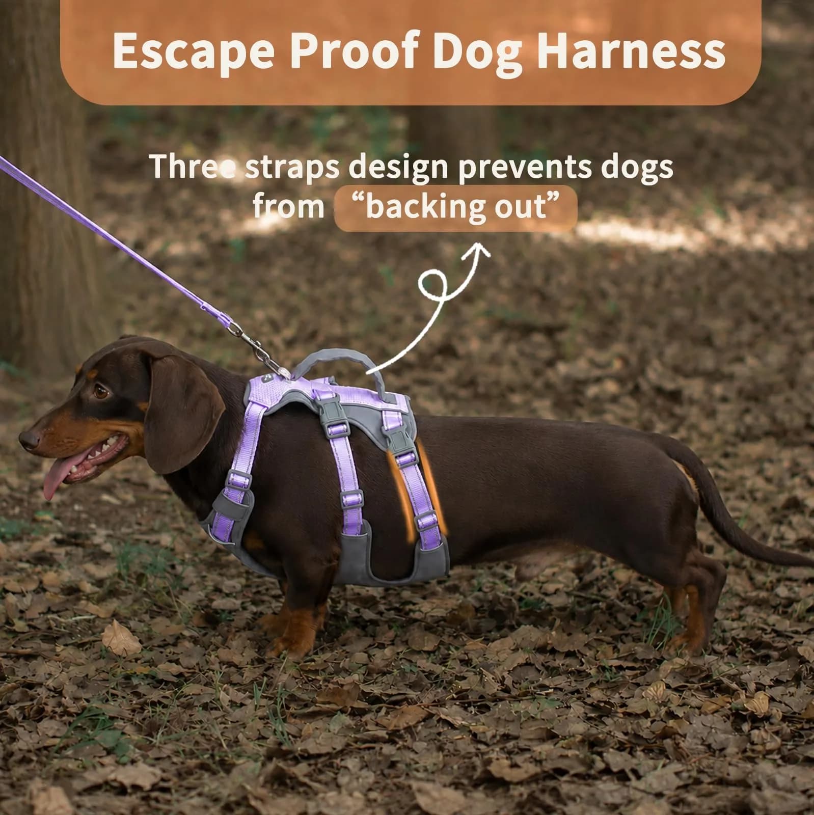 Huntboo Escape Proof Dog Harness with Handle, Lavender Purple, Size S | No-Pull, Breathable, Reflective, Adjustable Lift Harness for Small, Medium, Large Dogs - view 2