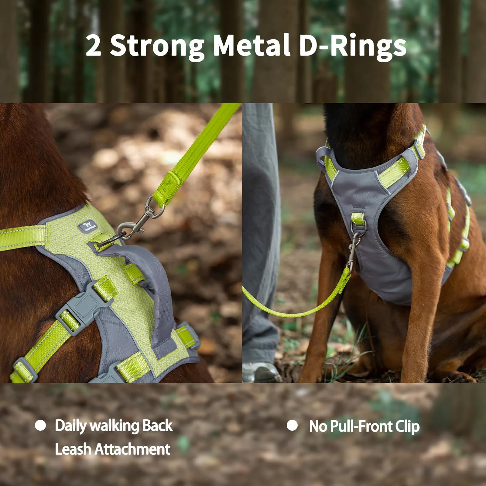 Huntboo Escape Proof Dog Harness with Handle, Bright Green M | No-Pull, Breathable, Reflective, Adjustable Lift Harness for Dogs - view 6