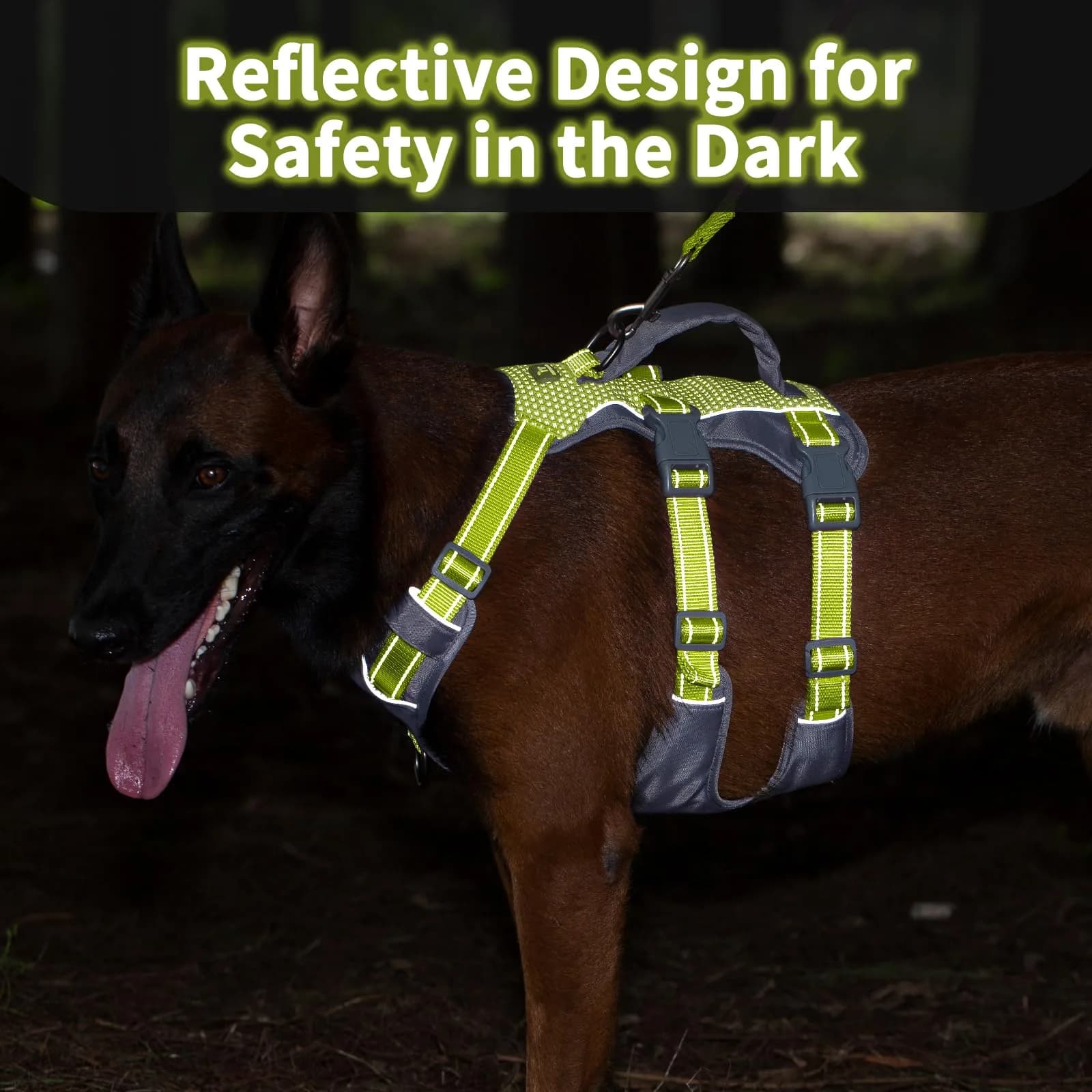 Huntboo Escape Proof Dog Harness with Handle, Bright Green M | No-Pull, Breathable, Reflective, Adjustable Lift Harness for Dogs - view 3
