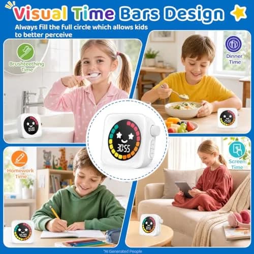 HAUKINIX White Visual Timer for Kids ADHD, 99-min Digital Countdown/Stopwatch Timer, 7.4cm x 7.4cm x 1.8cm (3" x 3" x 0.7") | Time Management Tool for Autism Homeschool Study Teaching thumbnail 5