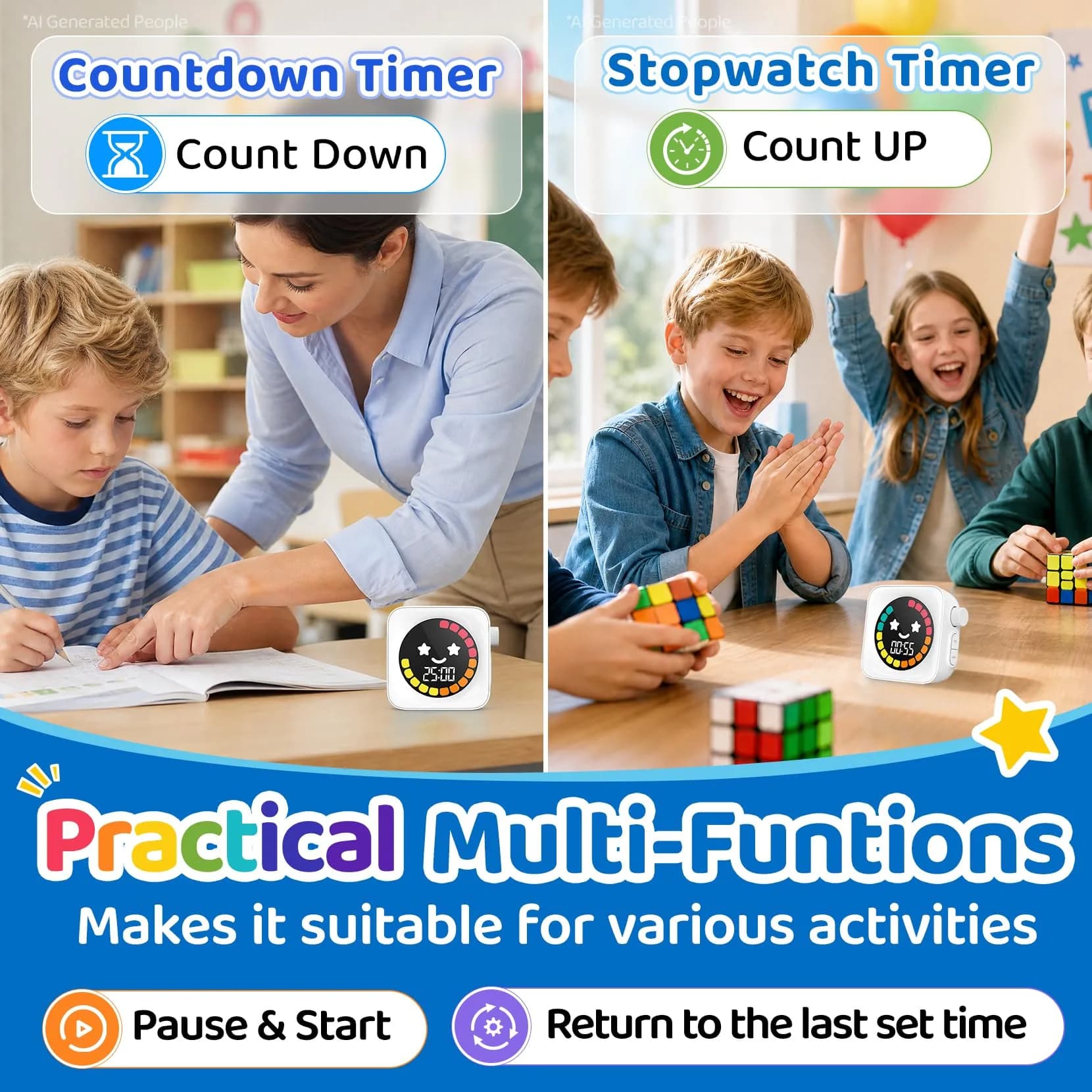 HAUKINIX White Visual Timer for Kids ADHD, 99-min Digital Countdown/Stopwatch Timer, 7.4cm x 7.4cm x 1.8cm (3" x 3" x 0.7") | Time Management Tool for Autism Homeschool Study Teaching - view 6