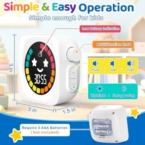 HAUKINIX White Visual Timer for Kids ADHD, 99-min Digital Countdown/Stopwatch Timer, 7.4cm x 7.4cm x 1.8cm (3" x 3" x 0.7") | Time Management Tool for Autism Homeschool Study Teaching thumbnail 2