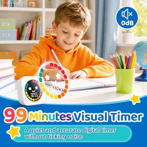 HAUKINIX White Visual Timer for Kids ADHD, 99-min Digital Countdown/Stopwatch Timer, 7.4cm x 7.4cm x 1.8cm (3" x 3" x 0.7") | Time Management Tool for Autism Homeschool Study Teaching thumbnail 3