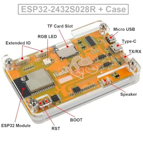 DIYmalls 2.8 inch ESP32-2432S028R Display Resistive Touchscreen LCD + Case | 320x240 TFT with 5V Power thumbnail 3