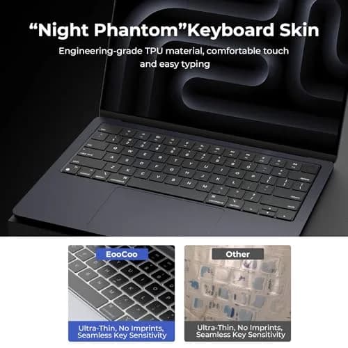 EooCoo Keyboard Cover for MacBook Pro 14/16, Air 13/15, Neo 13 Black Clear | Fits US Layout Models thumbnail 3
