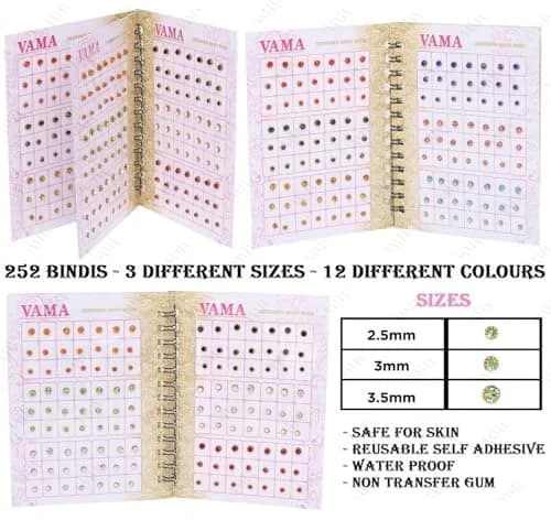 VAMA Multicolour Small Stone Indian Bindis Booklet 252 Pcs | Traditional Face Jewelry for Festivals & Parties thumbnail 3