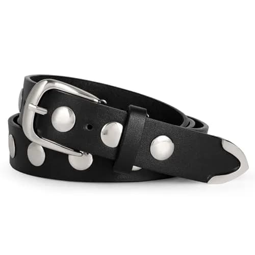 WERFORU Women's Studded Leather Belt with Gold Buckle for Jeans & Dresses, 31"-35" Waist Adjustable | Punk Fashion Accessory thumbnail 1
