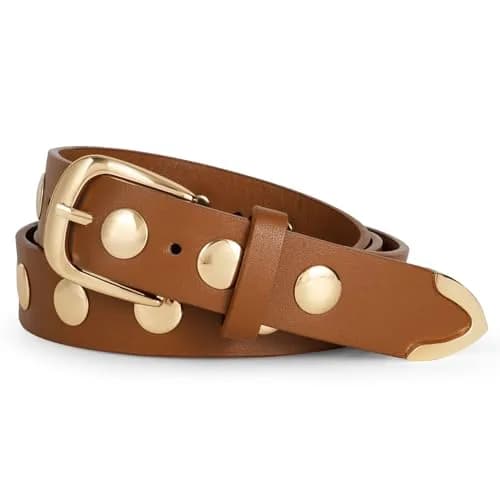 WERFORU Women's Studded Leather Belt with Gold Buckle, 25"-30" Waist Adjustable | Punk Fashion Style thumbnail 1