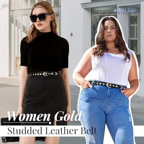 WERFORU Women's Studded Leather Belt with Gold Buckle, 42"-45" Waist Adjustable | Punk Fashion Style thumbnail 3