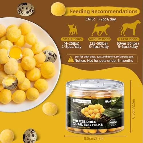 Hkpetty Freeze Dried Cats and Dogs Treats Quail Egg Yolk 1 Count | Natural Wholesome Pet Snack thumbnail 2