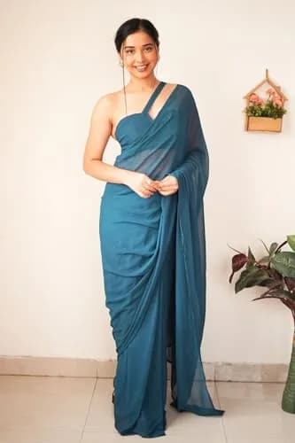 StyleScope Kalki Rama Ready Pleated Saree with Unstitched Blouse Piece | Georgette, One Size thumbnail 4