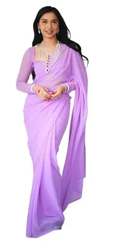 StyleScope Women's Kalki Ready Pleated Saree with Unstitched Blouse Piece, 156 cm (5.5 Meter) | Light Purple Georgette thumbnail 1