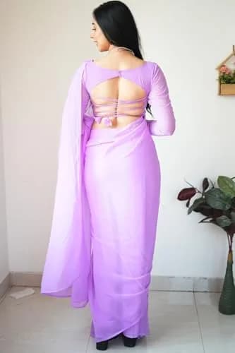 StyleScope Women's Kalki Ready Pleated Saree with Unstitched Blouse Piece, 156 cm (5.5 Meter) | Light Purple Georgette thumbnail 3