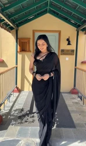 StyleScope Ready-to-Wear Saree with Unstitched Blouse Piece - Black Georgette, 156cm (5.5m) Saree | Instant Drape Saree thumbnail 6